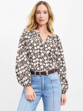 Loft Tulip Button Sleeve Blouse in Midnight Espresso